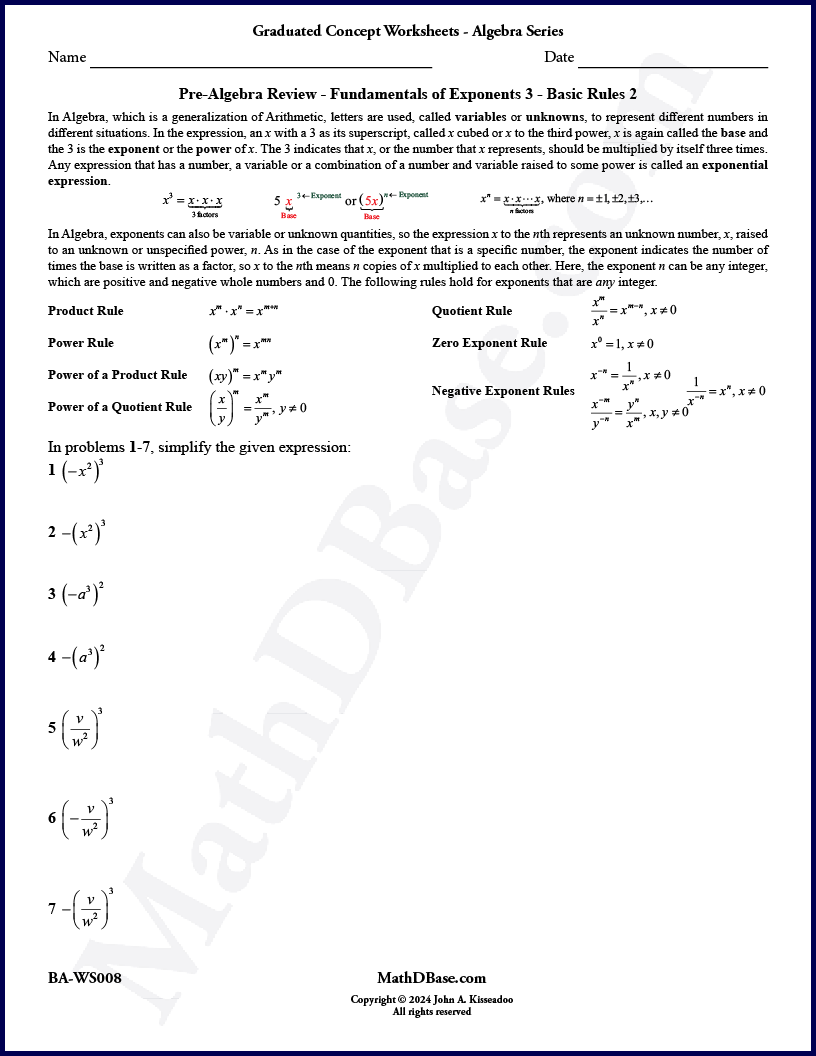 Pre-Algebra Worksheet Review 9 thumbnail